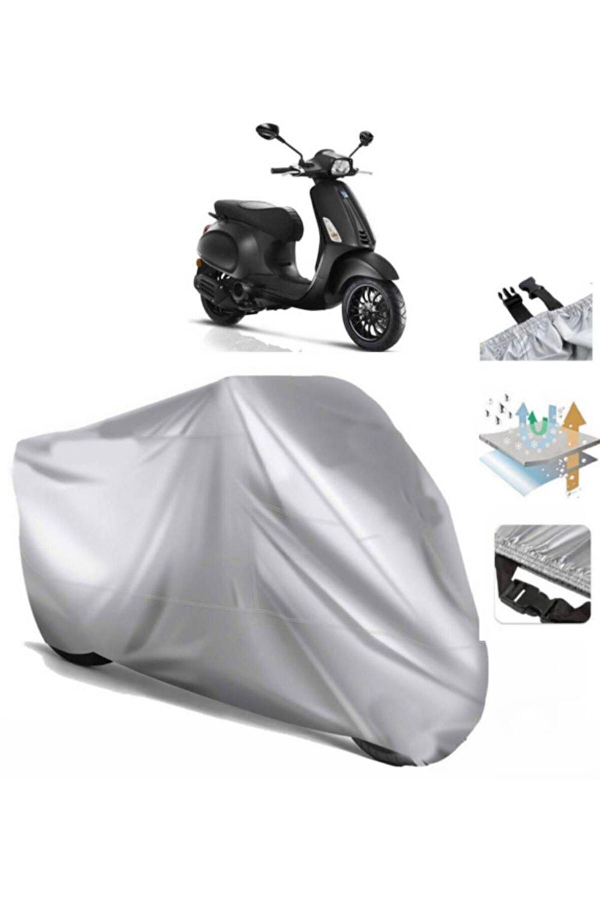 Vespa Sprint 150  Arka Çanta (bağlantı Tokalı) Uyumlu SolarBlock Prime Motosiklet Brandası Örtüsü