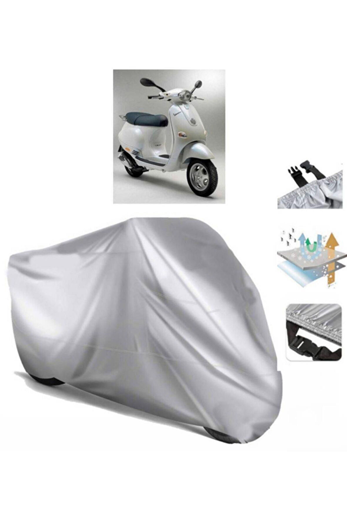 Vespa Et 4  Arka Çanta (bağlantı Tokalı) Uyumlu SolarBlock Prime Motosiklet Brandası Örtüsü