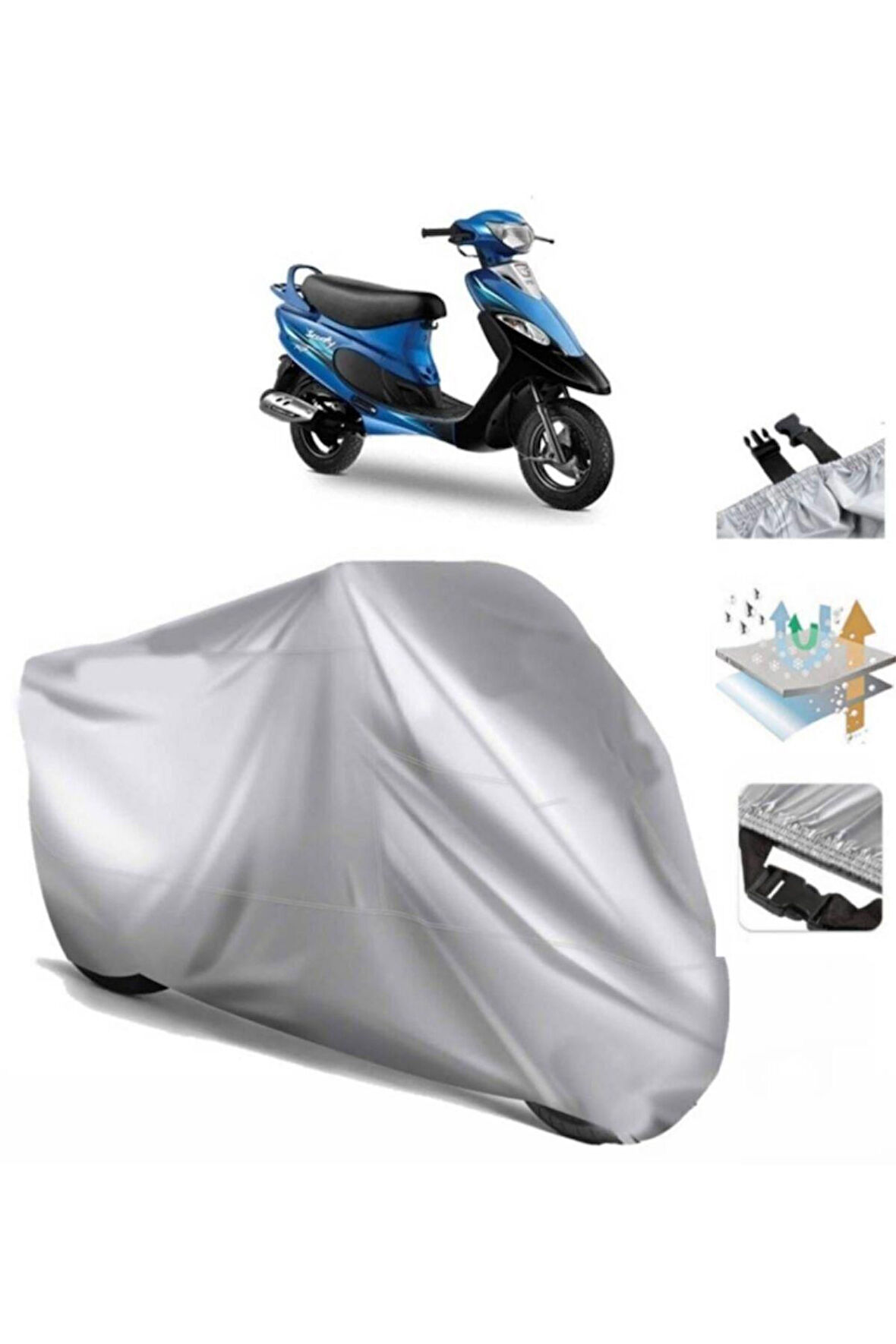 Tvs Scooty Pep Plus  Arka Çanta (bağlantı Tokalı) Uyumlu SolarBlock Prime Motosiklet Brandası Örtüsü