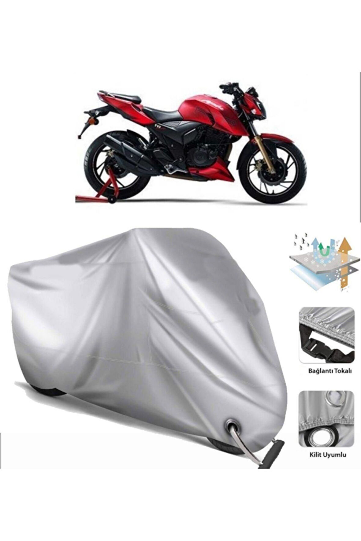 Tvs Apache Rtr 200  Arka Çanta (bağlantı Tokalı) Uyumlu SolarBlock Prime Motosiklet Brandası Örtüsü