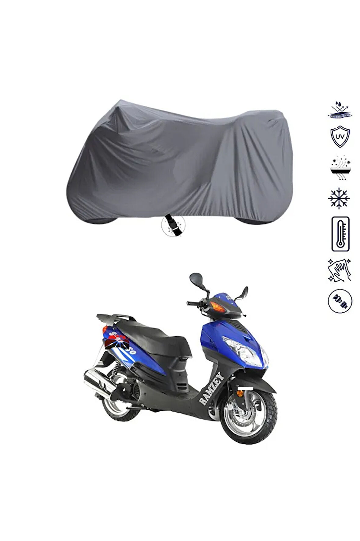 Ramzey QM 125T-10E Çantalı  Bağlantı Tokalı  Uyumlu SolarBlock Prime Motosiklet Brandası Örtüsü