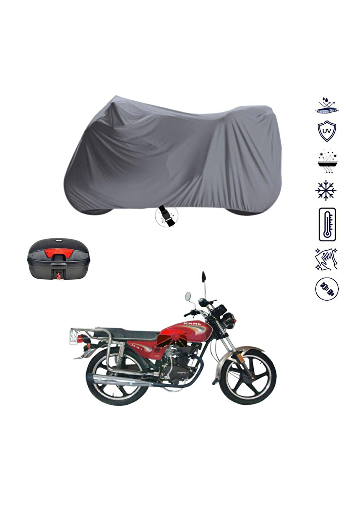 Kral YB 150T Çantalı  Bağlantı Tokalı  Uyumlu SolarBlock Prime Motosiklet Brandası Örtüsü