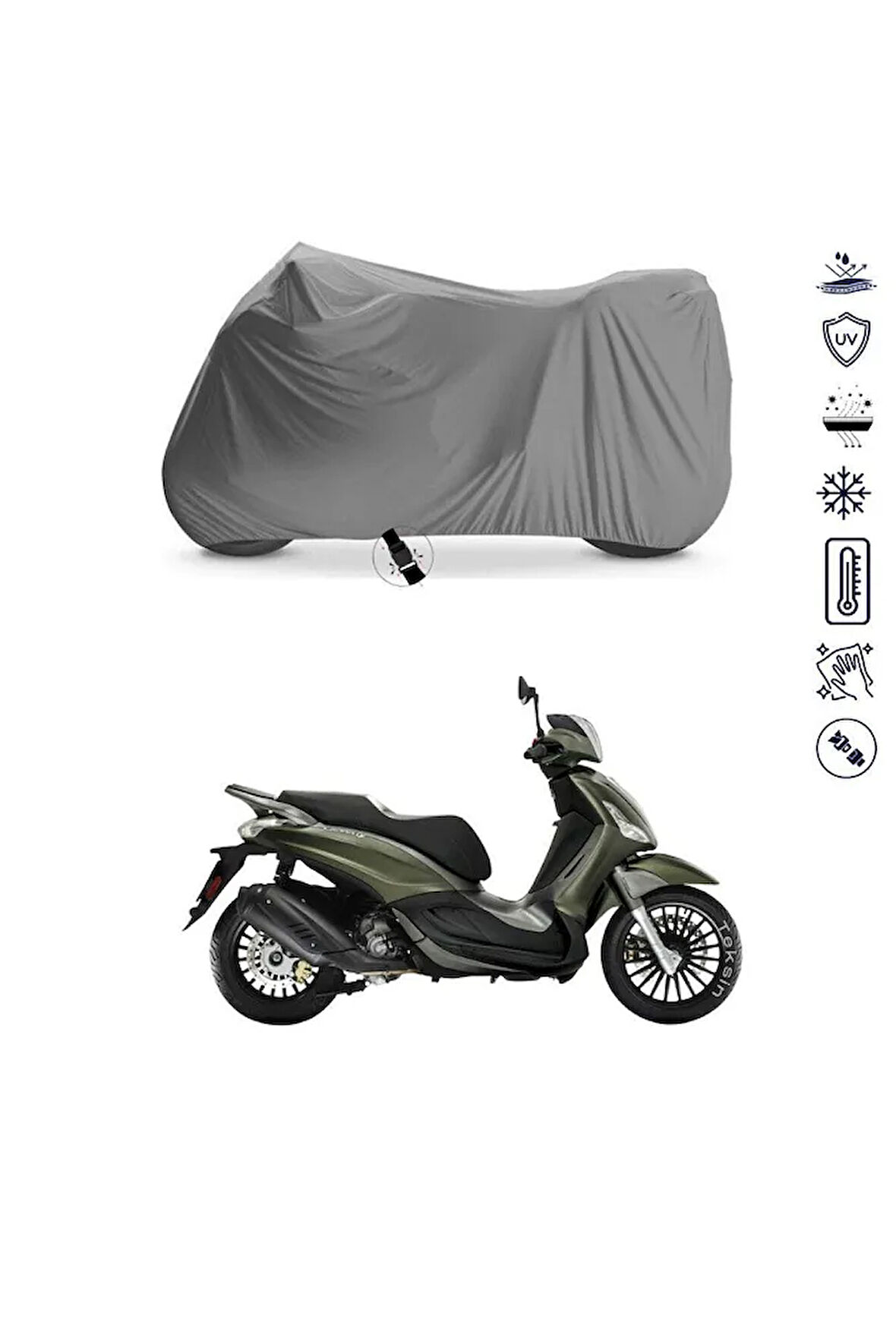 Piaggio Beverly 300 Rst Çantalı Bağlantı Tokalı Uyumlu Solarblock Prime Motosiklet Brandası Örtüsü