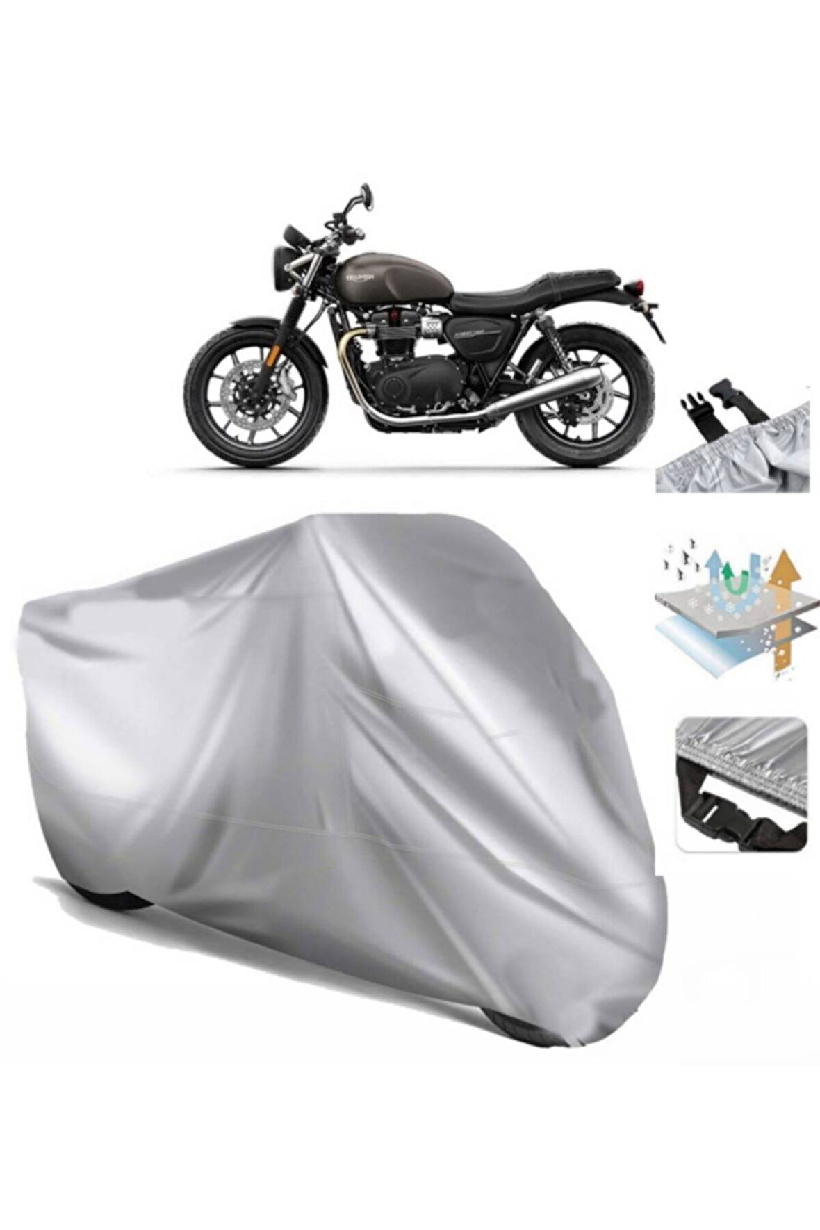 Triumph Street Twin (bağlantı Tokalı) Uyumlu SolarBlock Prime Motosiklet Brandası Örtüsü