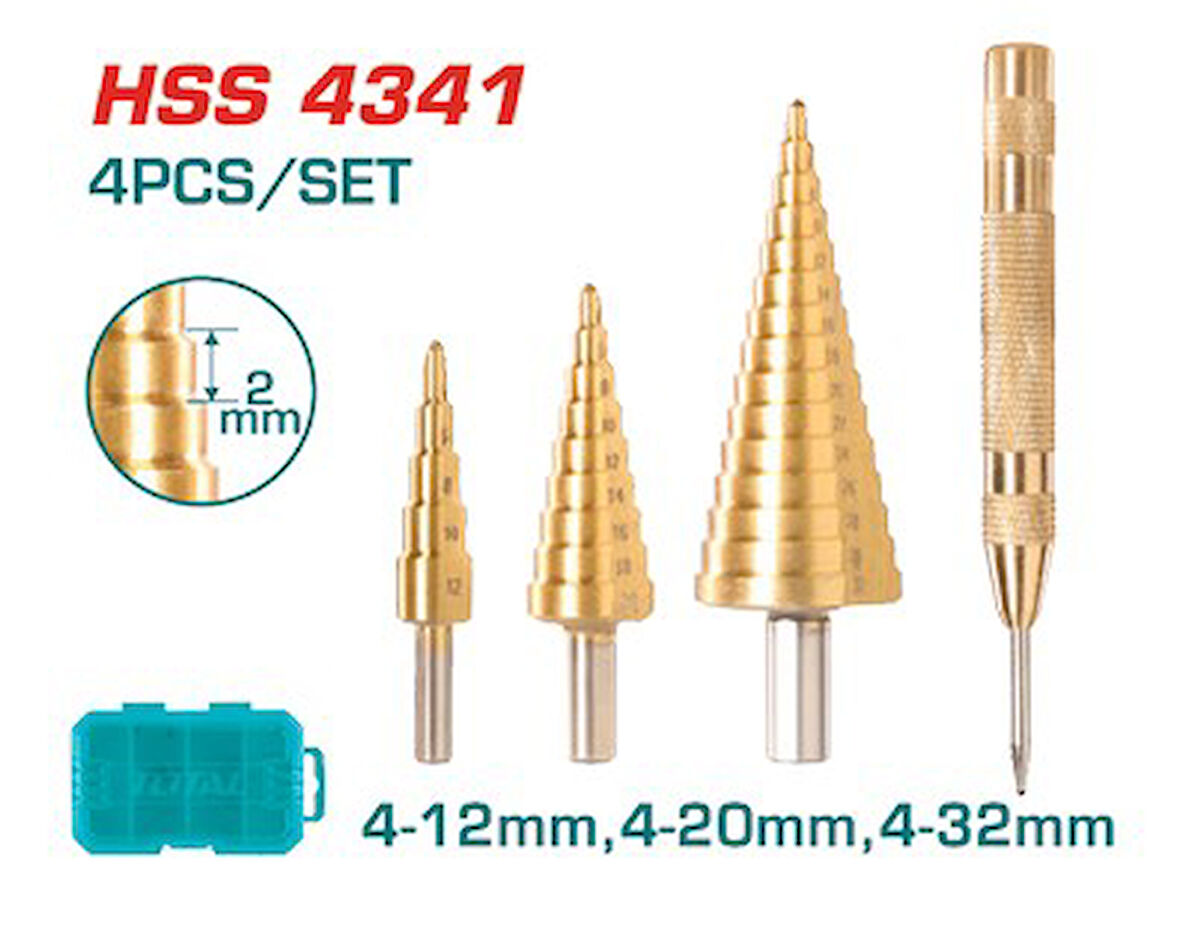 Total Kademeli Matkap Uç Seti 4-12 Mm 4-20 Mm 4-32 Mm Tacsd2041 