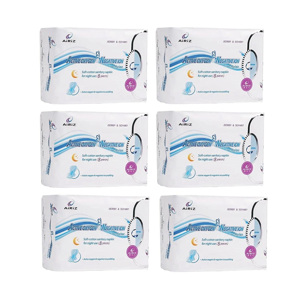 Tiens Airiz 8Li Gece 6 Paket Hijyenik Kadın Pedi Seti (6 Paket 48 Adet)