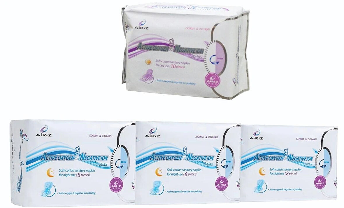 Airiz 8Li Gece 3 Paket + 10Lu Gündüz 1 Paket Hijyenik Kadın Pedi Seti (4 Paket 34 Adet)
