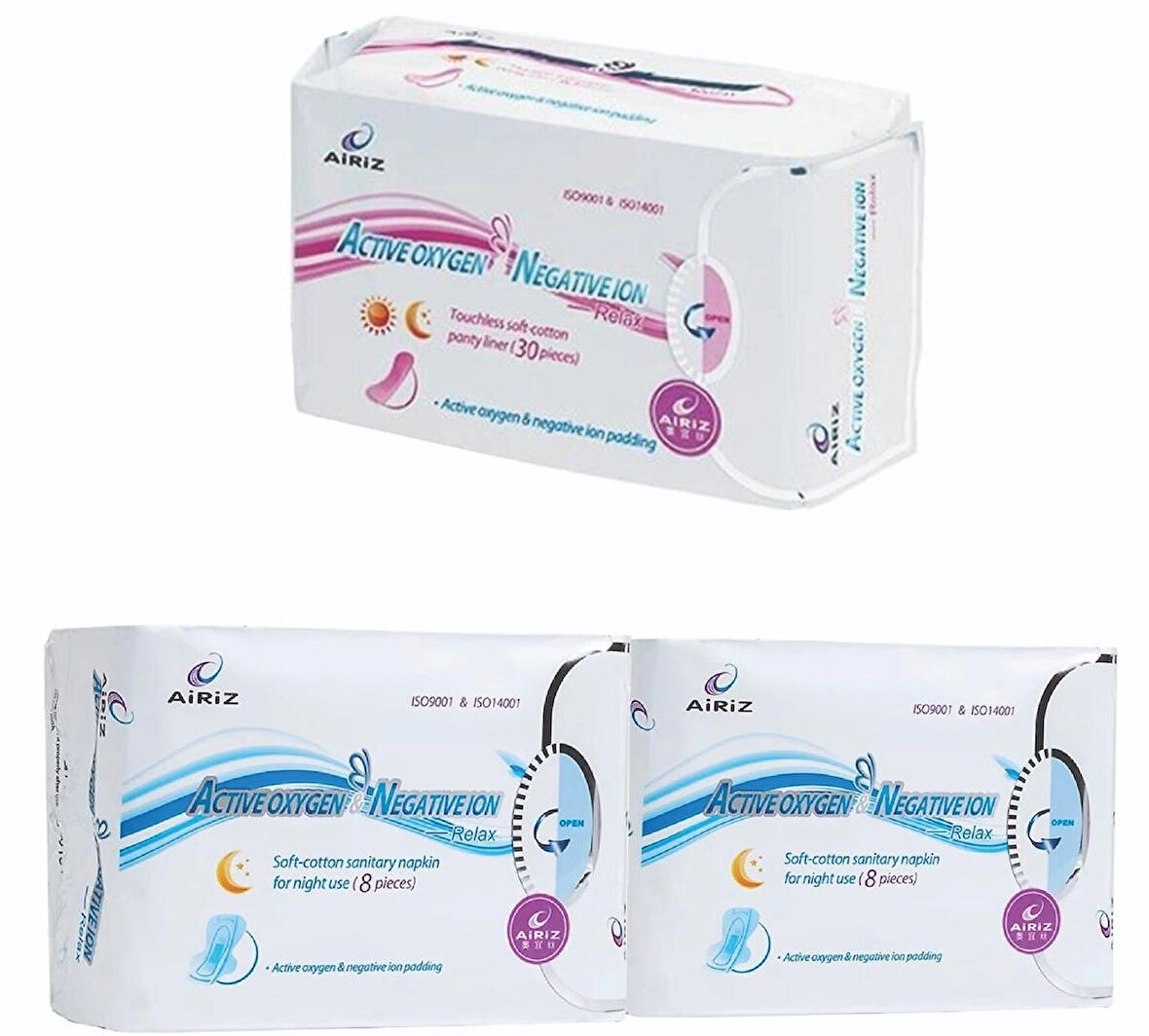Tiens Airiz 8Li Gece 2 Paket + 30Lu Günlük 1 Paket Hijyenik Kadın Pedi Seti (3 Paket 46 Adet)