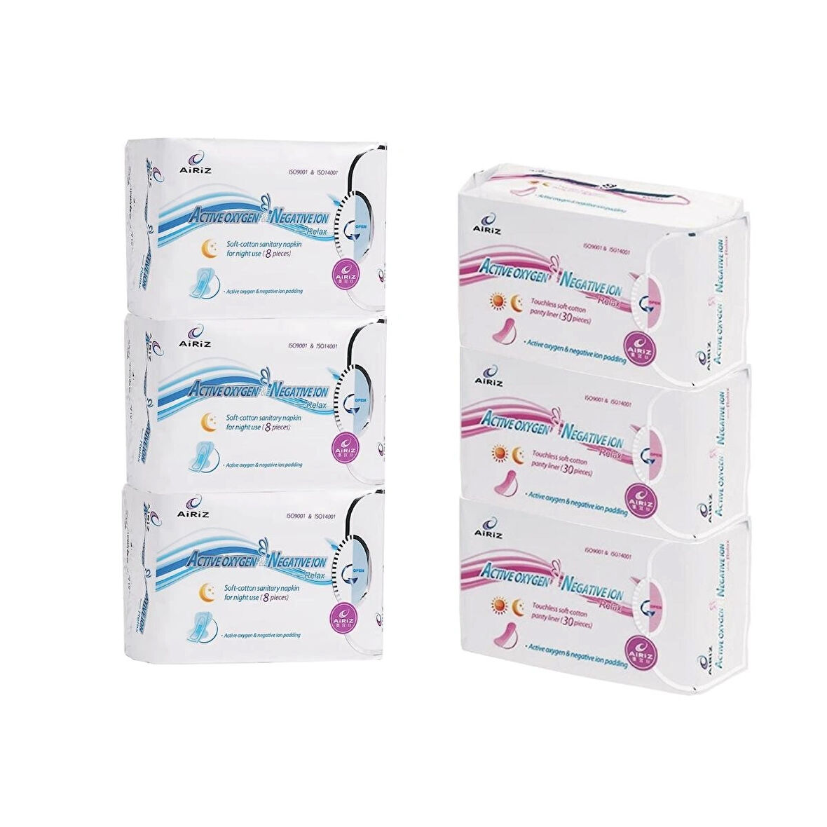 Tiens Airiz 8Li Gece 3 Paket + 30Lu Günlük 3 Paket Hijyenik Kadın Pedi Seti (6 Paket 114 Adet)