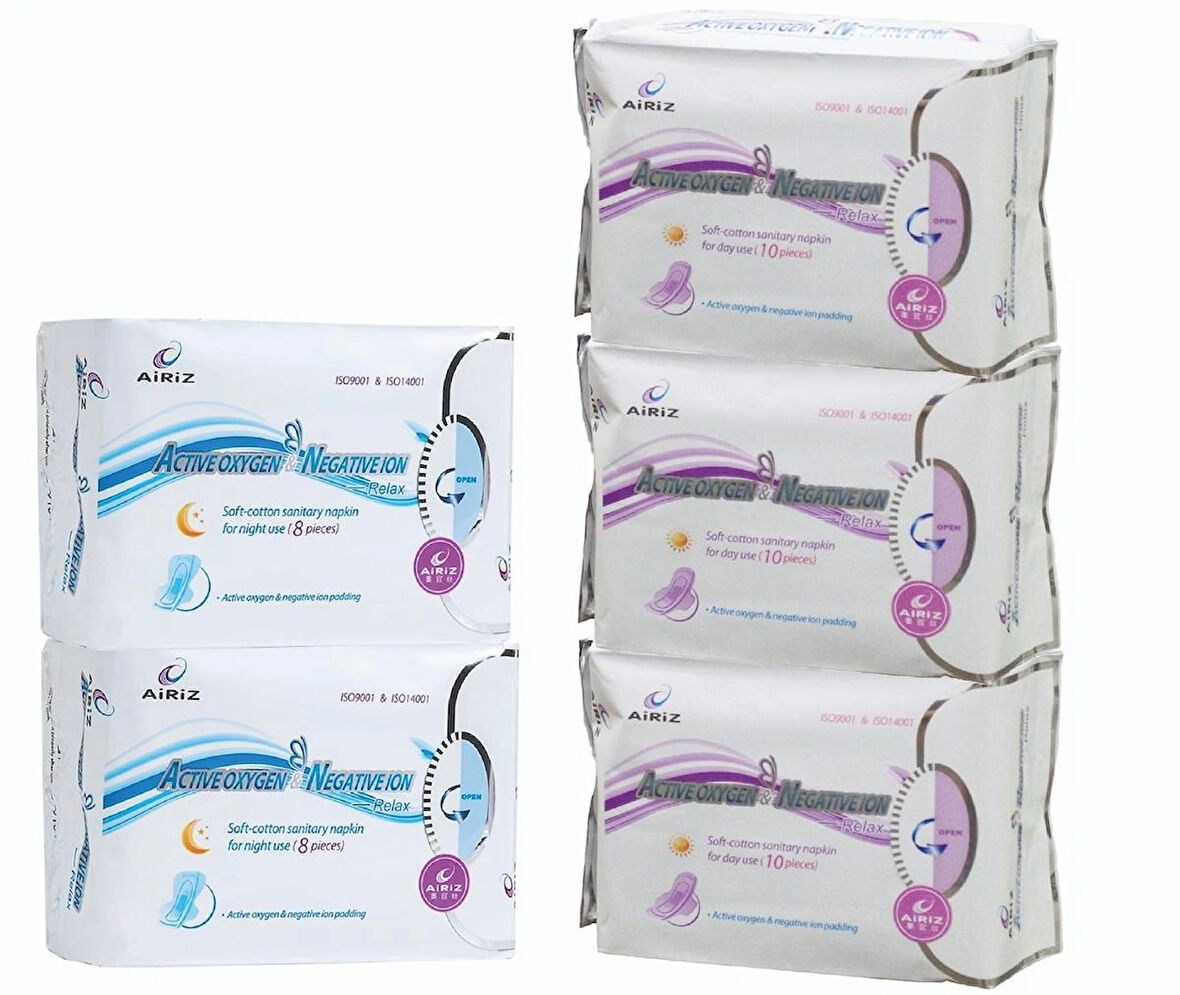 Tiens Airiz 10Lu 3 Paket + 8Li Gece 2 Paket Hijyenik Kadın Pedi Seti (5 Paket 46 Adet)