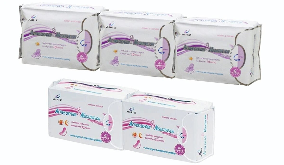 Airiz 10Lu Gündüz 3 Paket + 30Lu Günlük 2 Paket Hijyenik Kadın Pedi Seti (5 Paket 90 Adet)