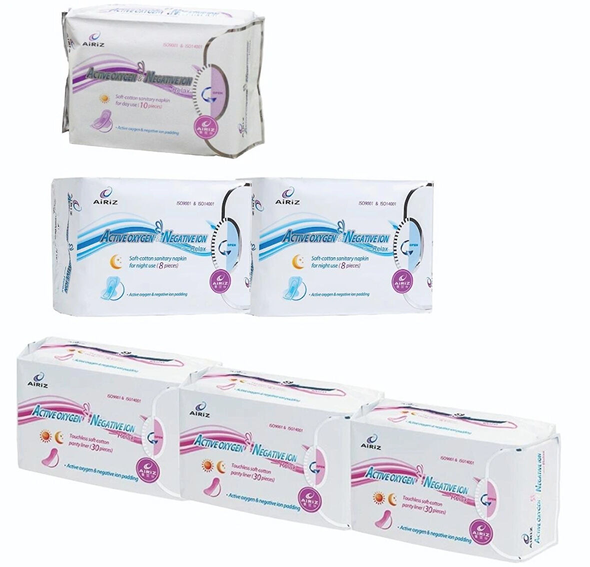 Airiz 30Lu Günlük 3 Paket + 8Li Gece 2 Paket + 10Lu Gündüz 1 Paket Hijyenik Kadın Pedi Seti (6 Paket 116 Adet)
