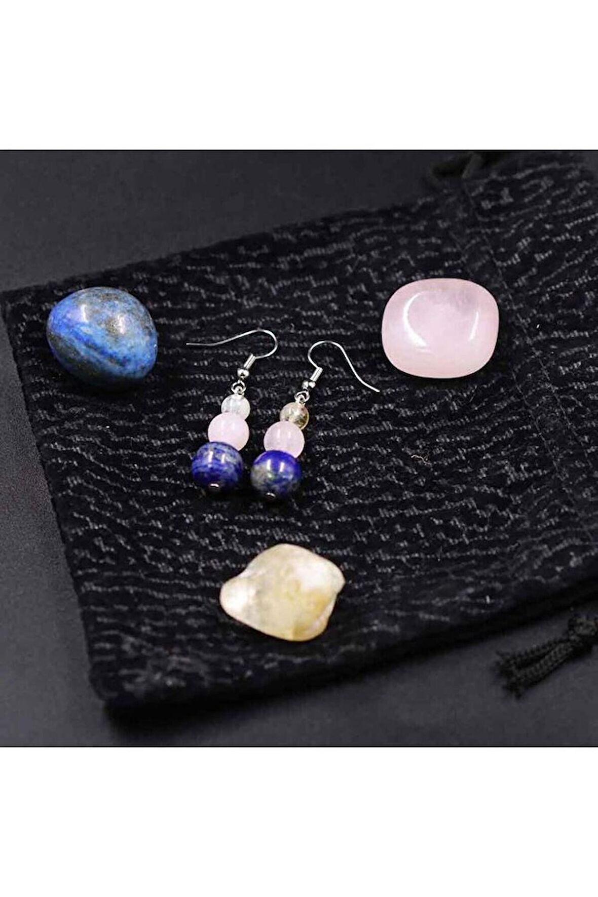 Gümüş Rodyumlu Lapis Lazuli Taşı-pembe Kuvars Taşı-sitrin Taşı 6mm/8mm/10mm Küpe Çift