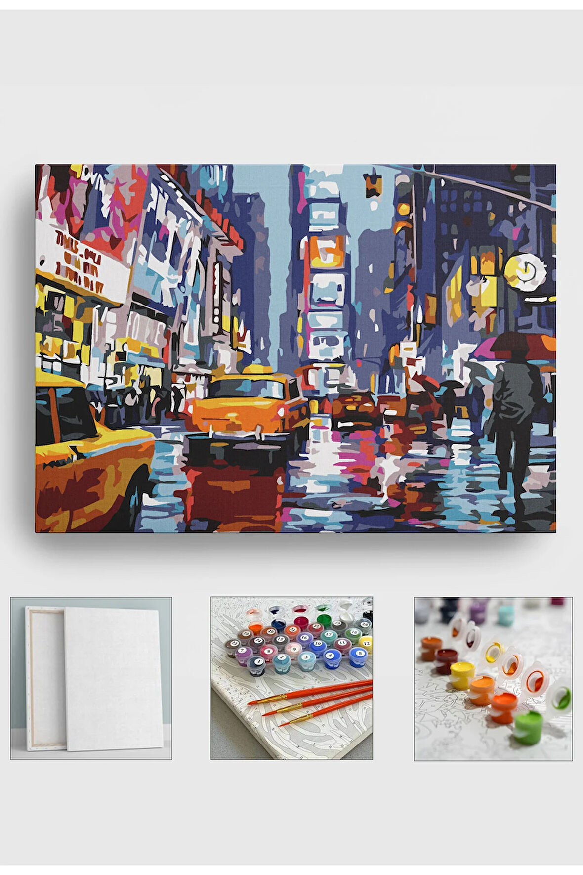 Sayılarla Boyama Seti Numaralı Tuval Fırça Boya 40x50 Cm Taksi NewYork