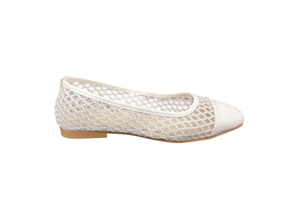 Merry Pace 2343320Z Tül Detaylı Parlak Hafif Şık Tasarım Kadın Günlük Babet Ayakkabı