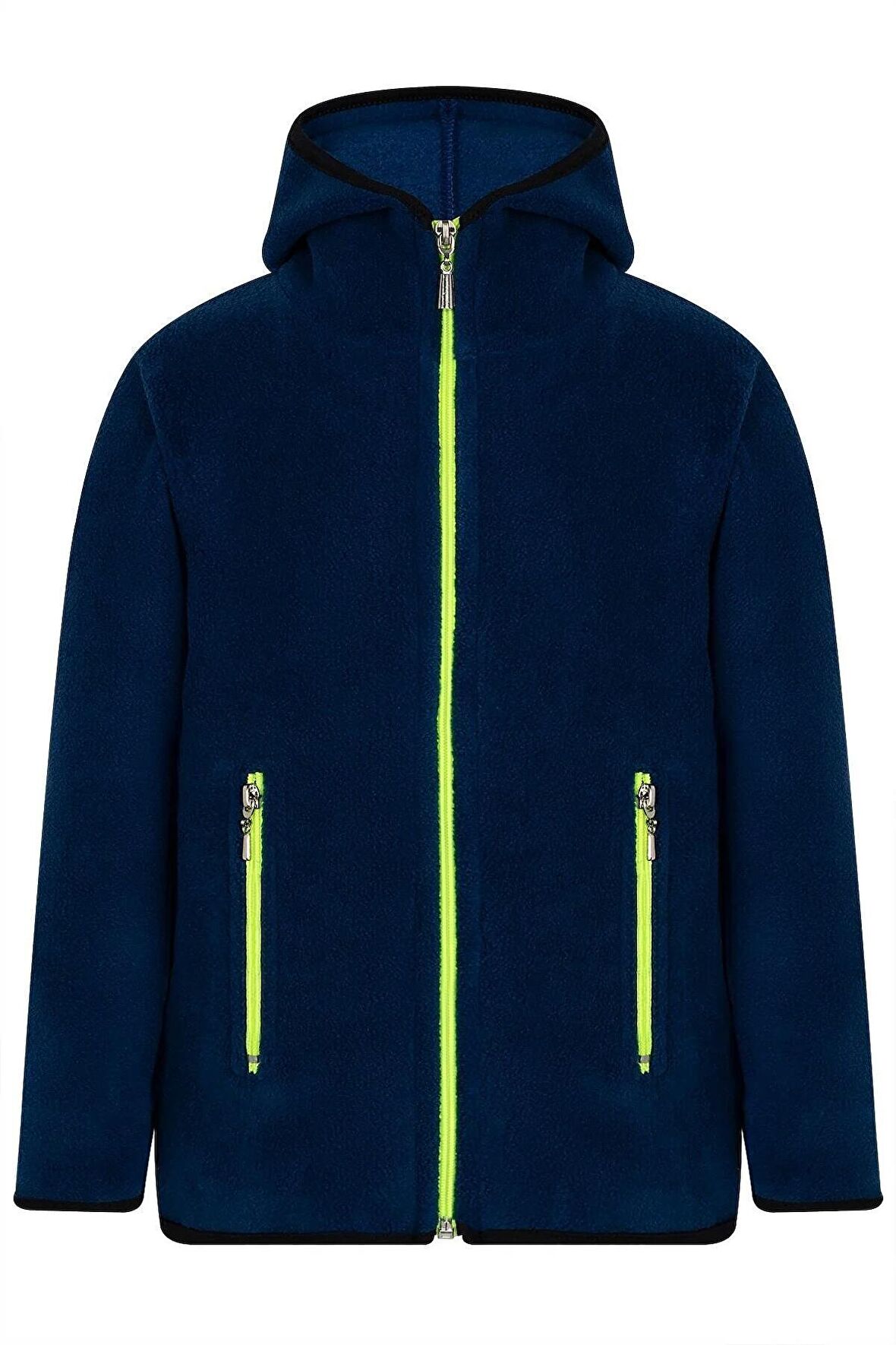 Çocuk Polar Tam Fermuarlı Kapşonlu Ceket İndigo