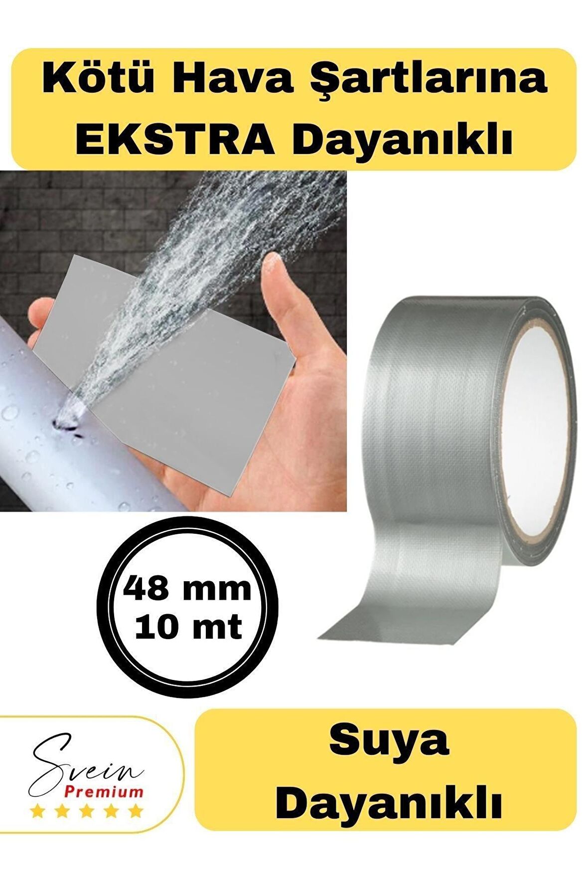 Çok Amaçlı Su Geçirmez Sızdırmaz Dayanıklı Izolasyon Gri Tamir Bandı 48 Mm 10 Mt 1 Adet Güçlü Yalıtım Bant Duct Tape Gri, one size