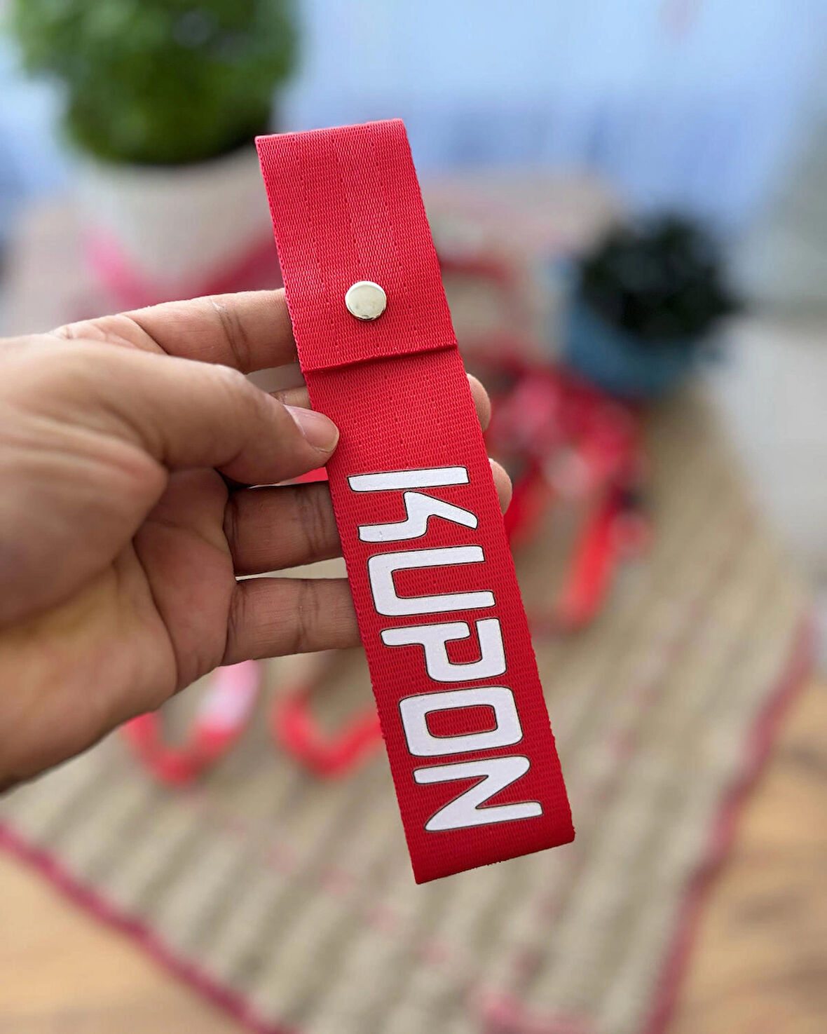 Kupon Tasarımlı, Kırmızı Renk Yüksek Kalite Tampon & Çeki ipi