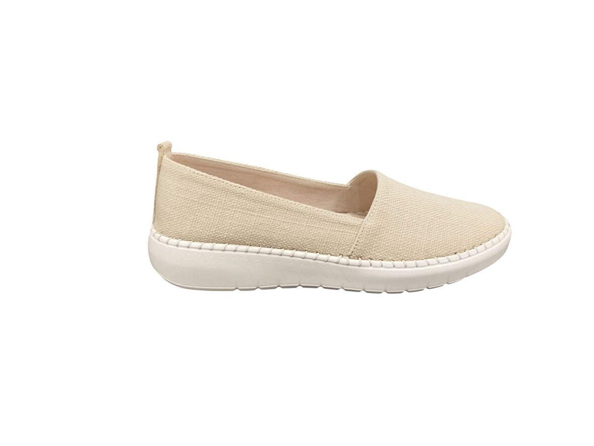 Punto 302103Z Rahat Keten Kumaş Şık Dikişli Günlük Kadın Babet Ayakkabı