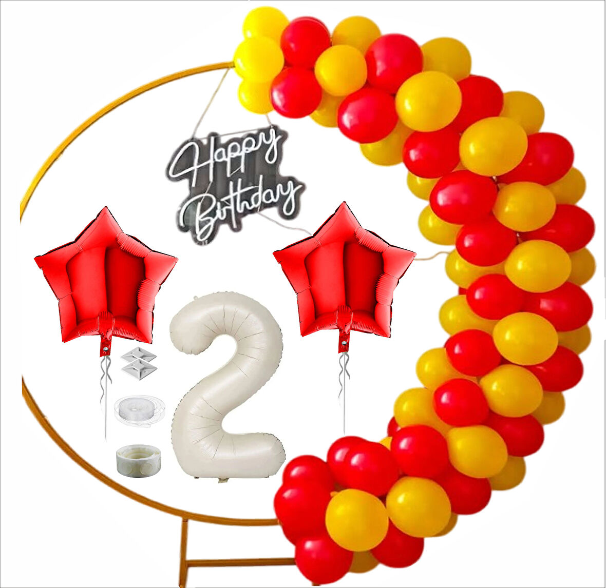 TARAFTAR SARI, KIRMIZI 20 ADET BALON 2 ADET YILDIZ, 2 YAŞ KREM FOLYO BALON SETİ 