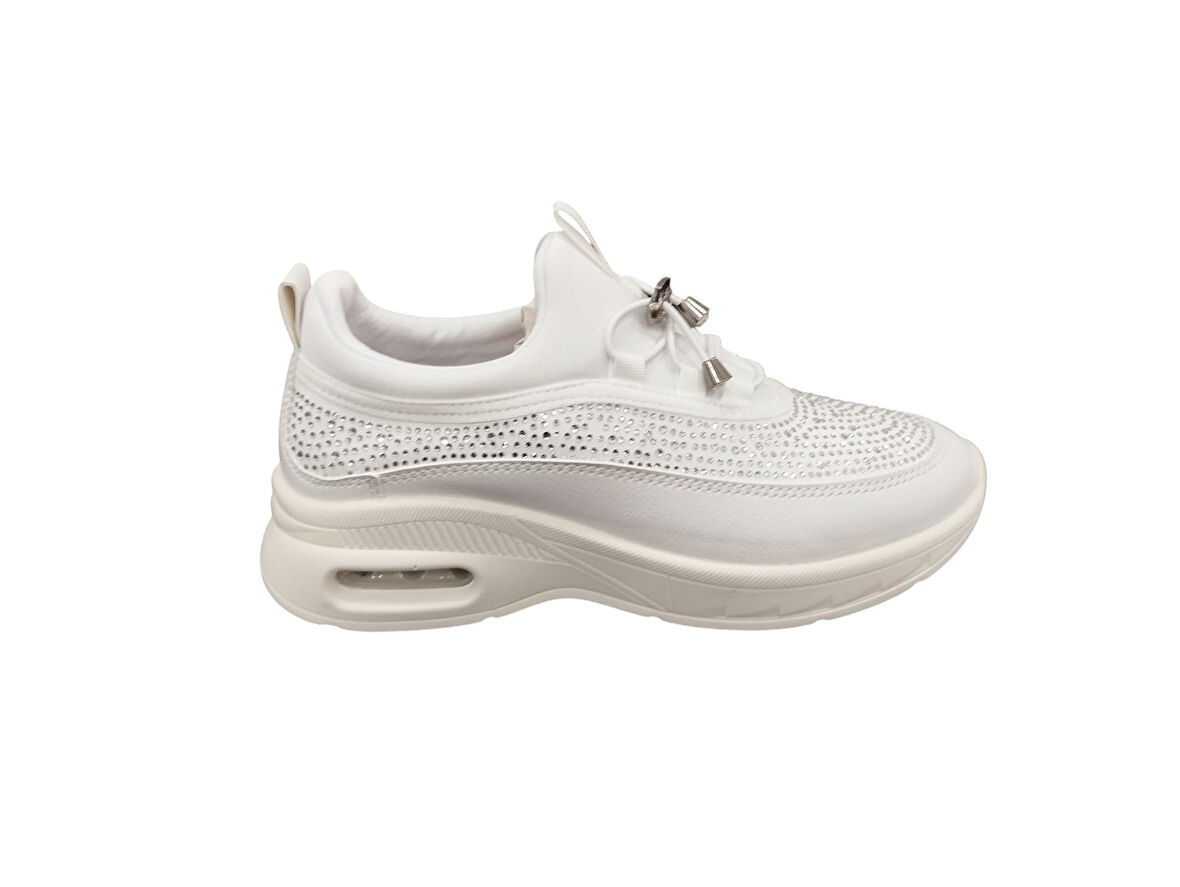 ROW Hava Taban Ortopedik Parlak Taşlı Lastik Bağcıklı Günlük Kadın Sneaker Spor Ayakkabı