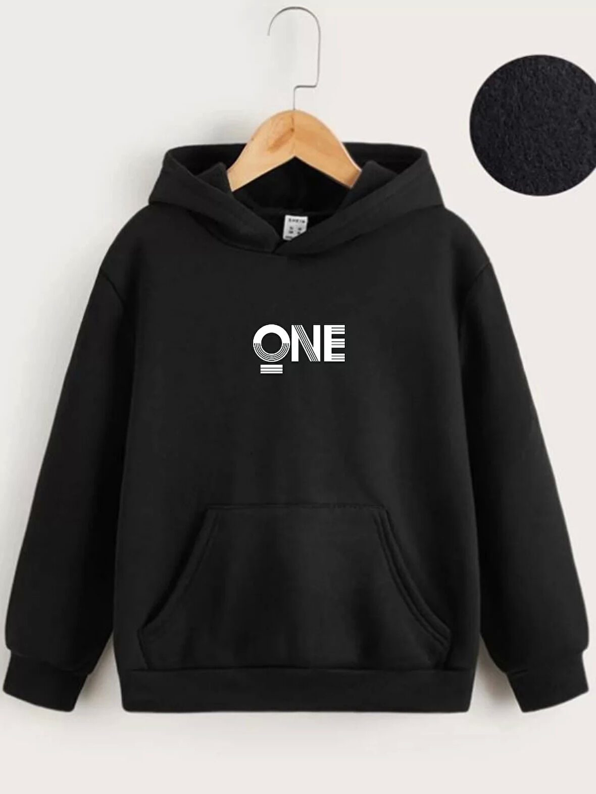 Çocuk Unisex Kapüşonlu One Baskılı Sweatshirt - Siyah