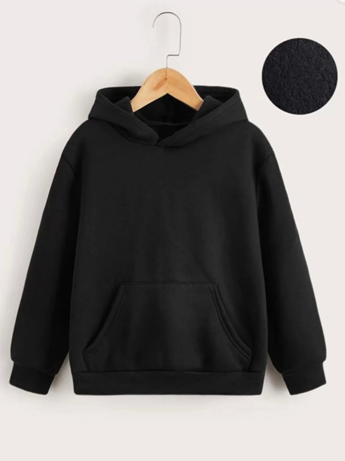 Çocuk Unisex Kapüşonlu Özel Tasarım Basic Sweatshirt - Siyah