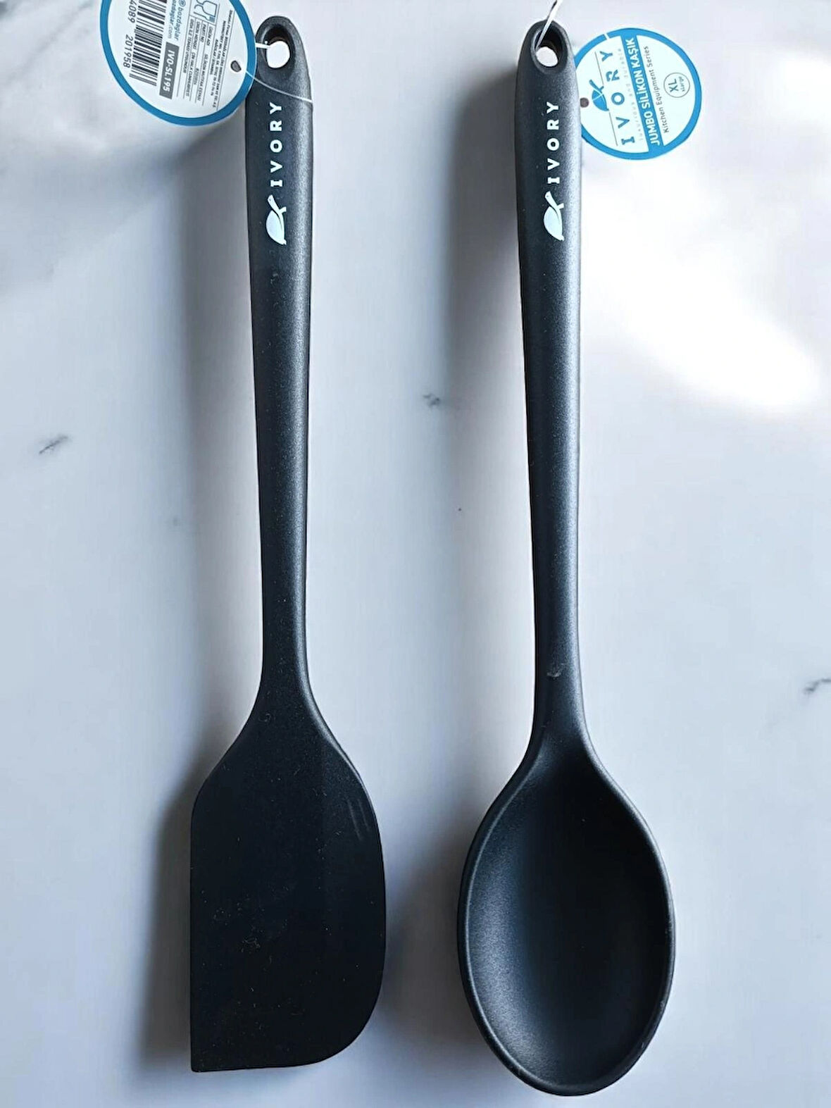 Ivory 2'li Silikon 35 cm Spatula ve Kaşık Takım Siyah Renk