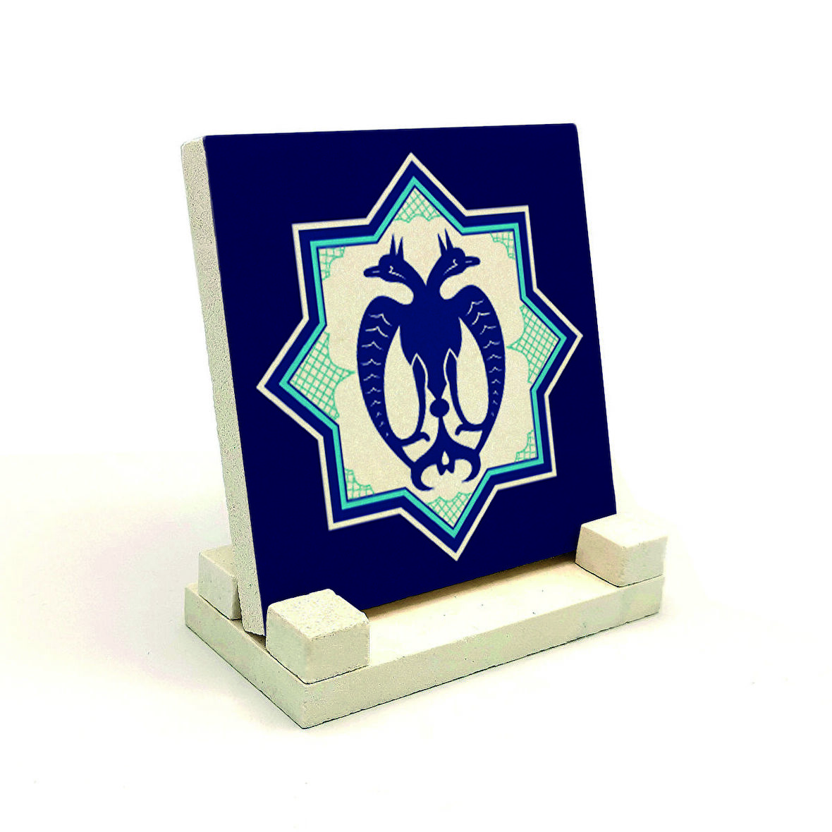 Çift Başlı Kartal Figürlü, Anadolu Selçuklu Yıldız MotifiBaskılı Doğaltaş Masaüstlük