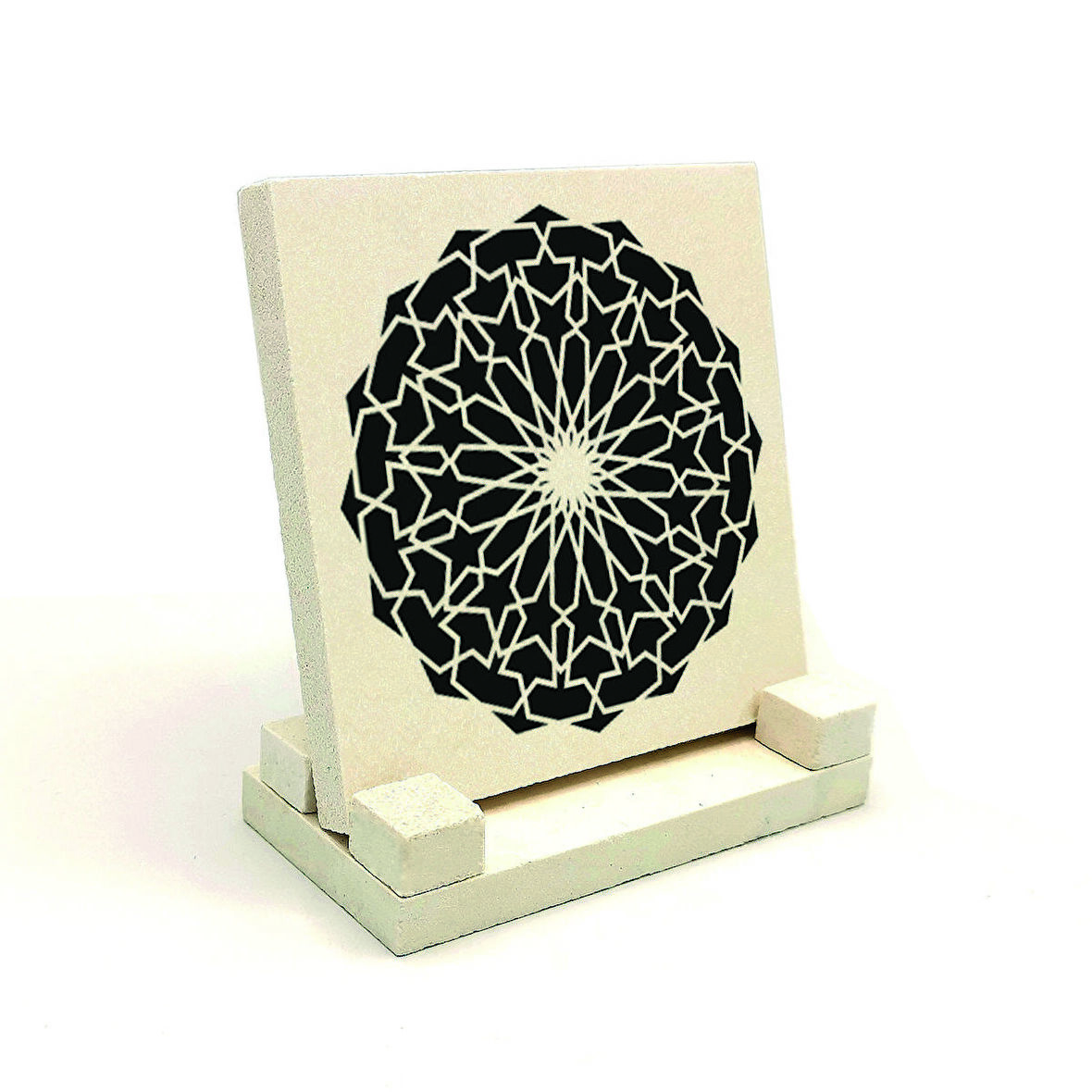 Yuvarlak Rumi DesenBaskılı Doğaltaş Masaüstlük