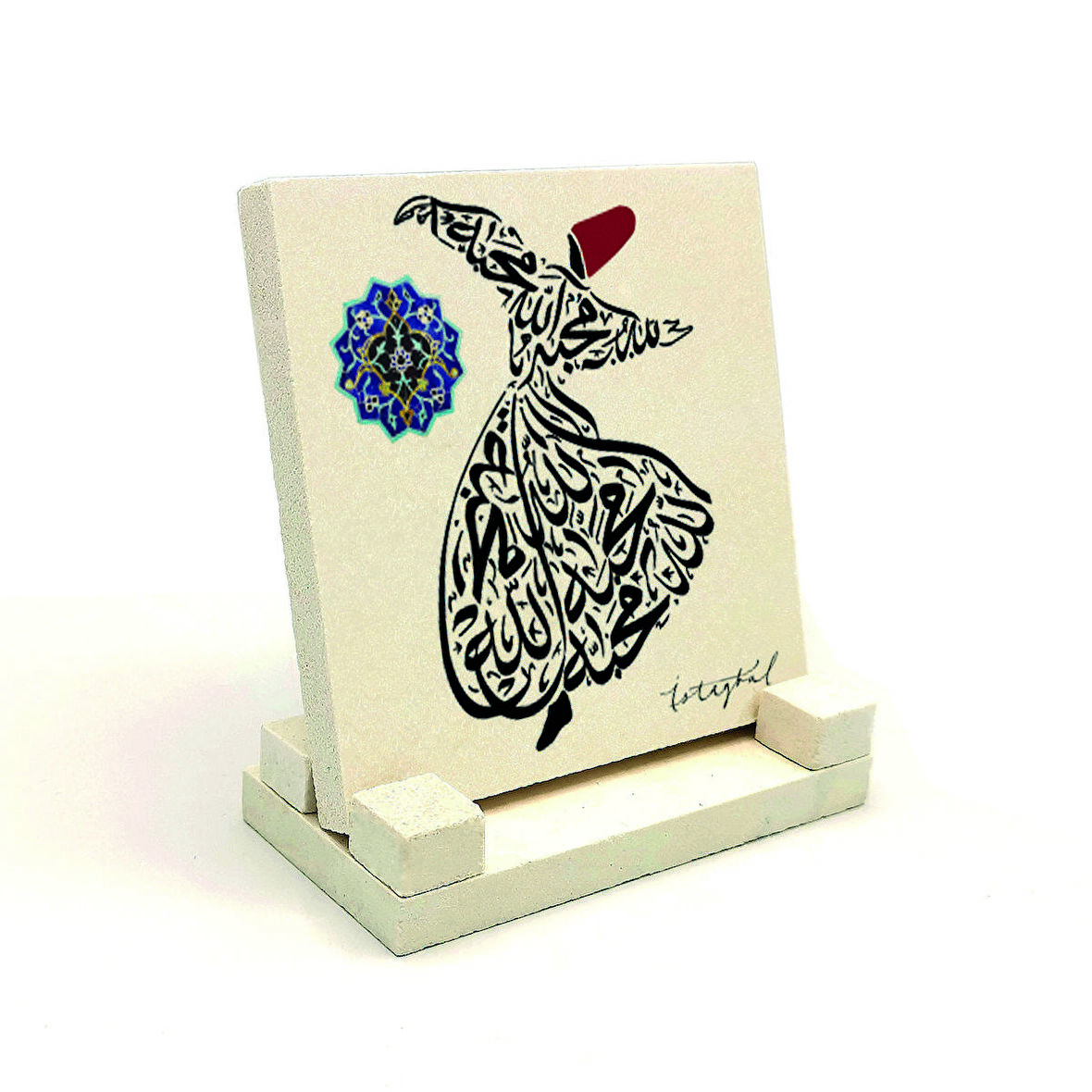 Semazen Formunda “Allah sevgidir.”Yazılı Doğaltaş Masaüstlük