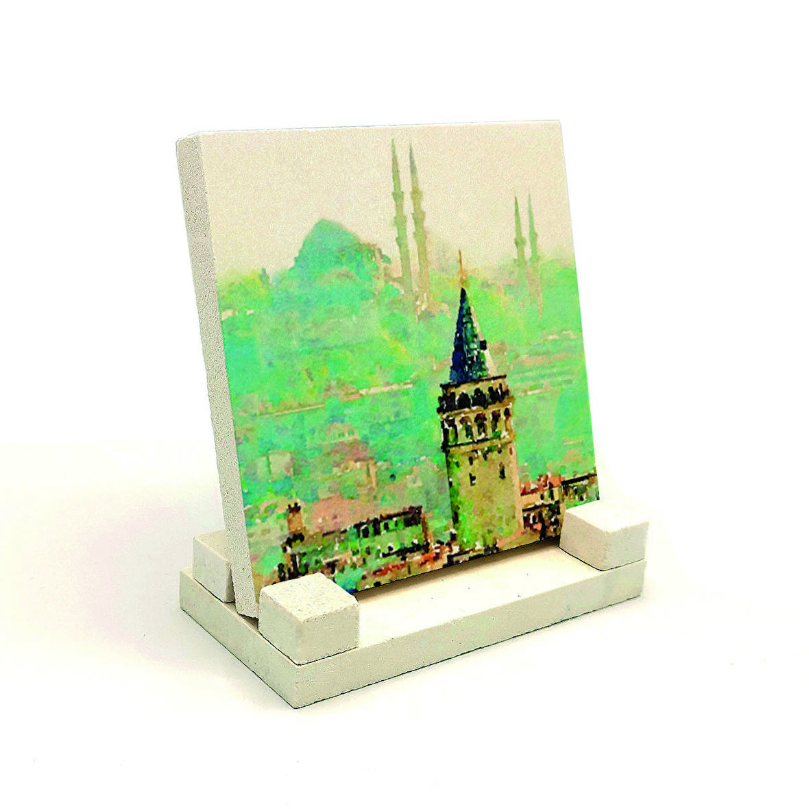 Galata Kulesi ve Süleymaniye CamiiBaskılı Doğaltaş Masaüstlük