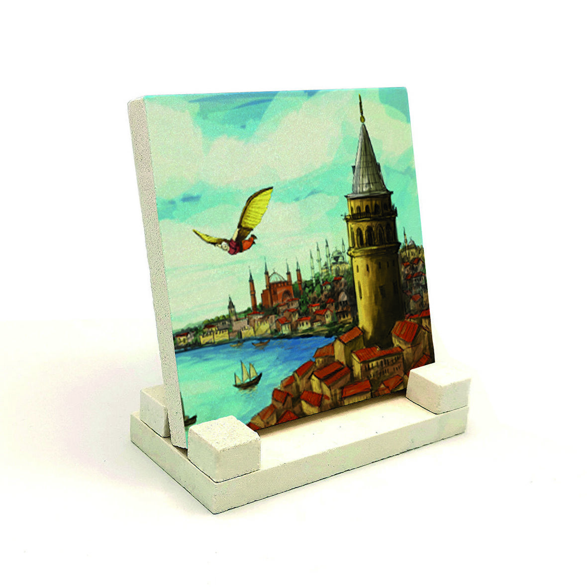 Galata Kulesi ve Hezarfen Ahmet Çelebi’nin Uçuş AnıBaskılı Doğaltaş Masaüstlük