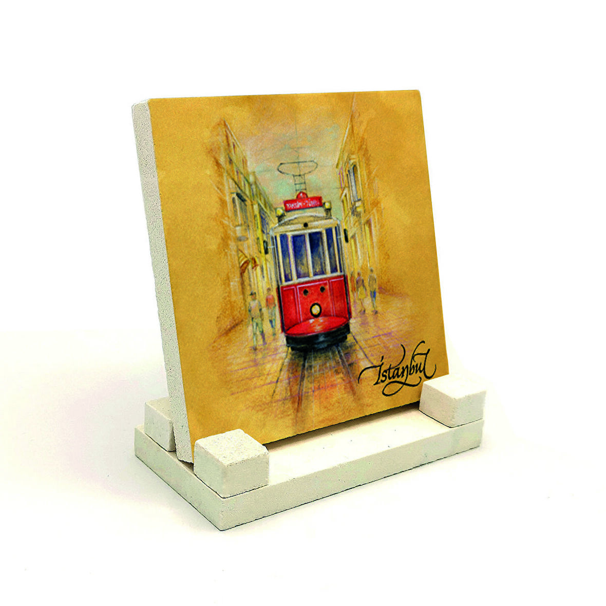 Nostaljik Tramvay Baskılı Doğaltaş Masaüstlük