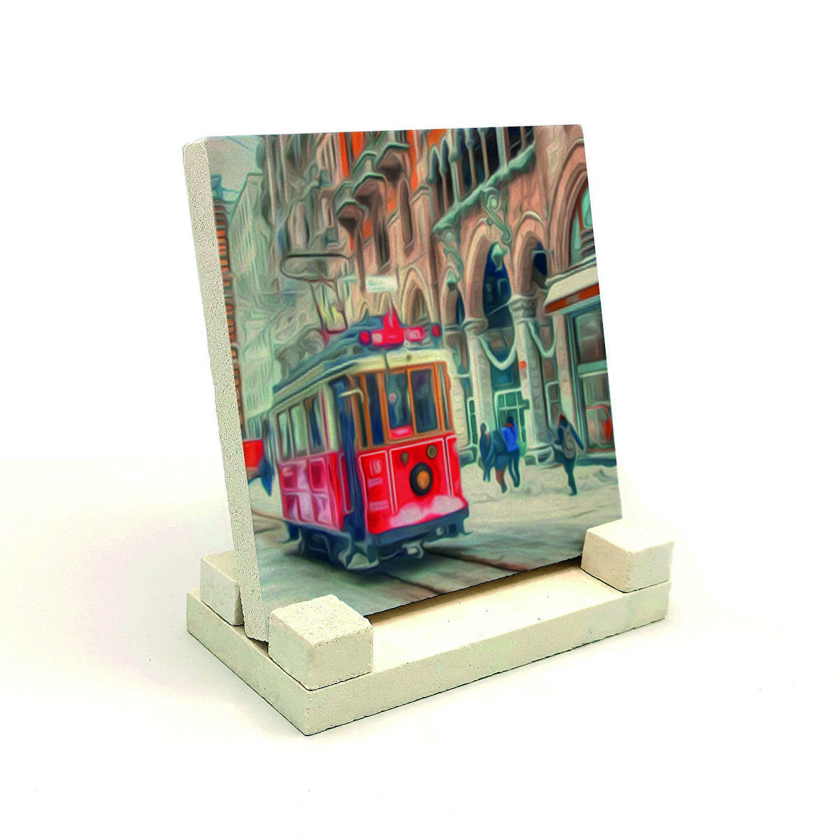 Nostaljik Tramvay Baskılı Doğaltaş Masaüstlük