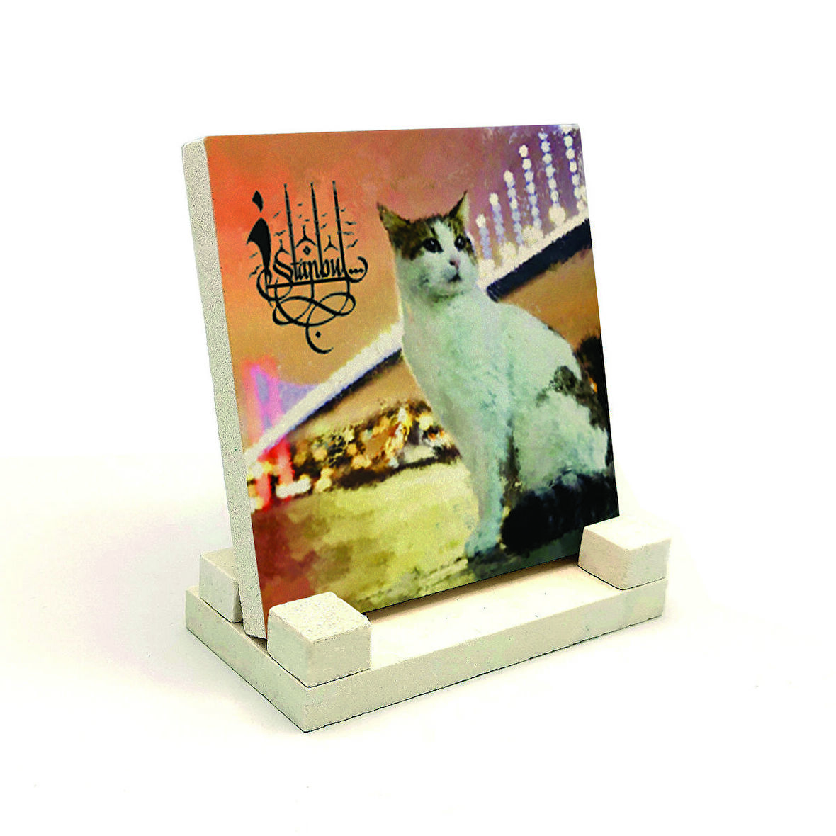 İstanbul Kedisi Baskılı Doğaltaş Masaüstlük