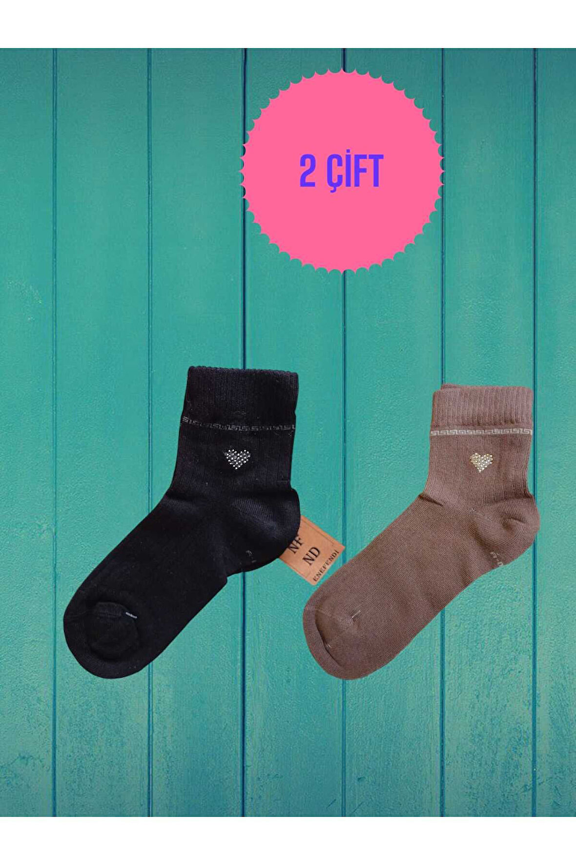 2 ÇİFT TAŞLI KALPLİ KOKULU LİKRALI KISAKONÇ DİKİŞSİZ ÇORAP PAMUKLU SİYAH KAHVE KADIN ÇORABI 36-40