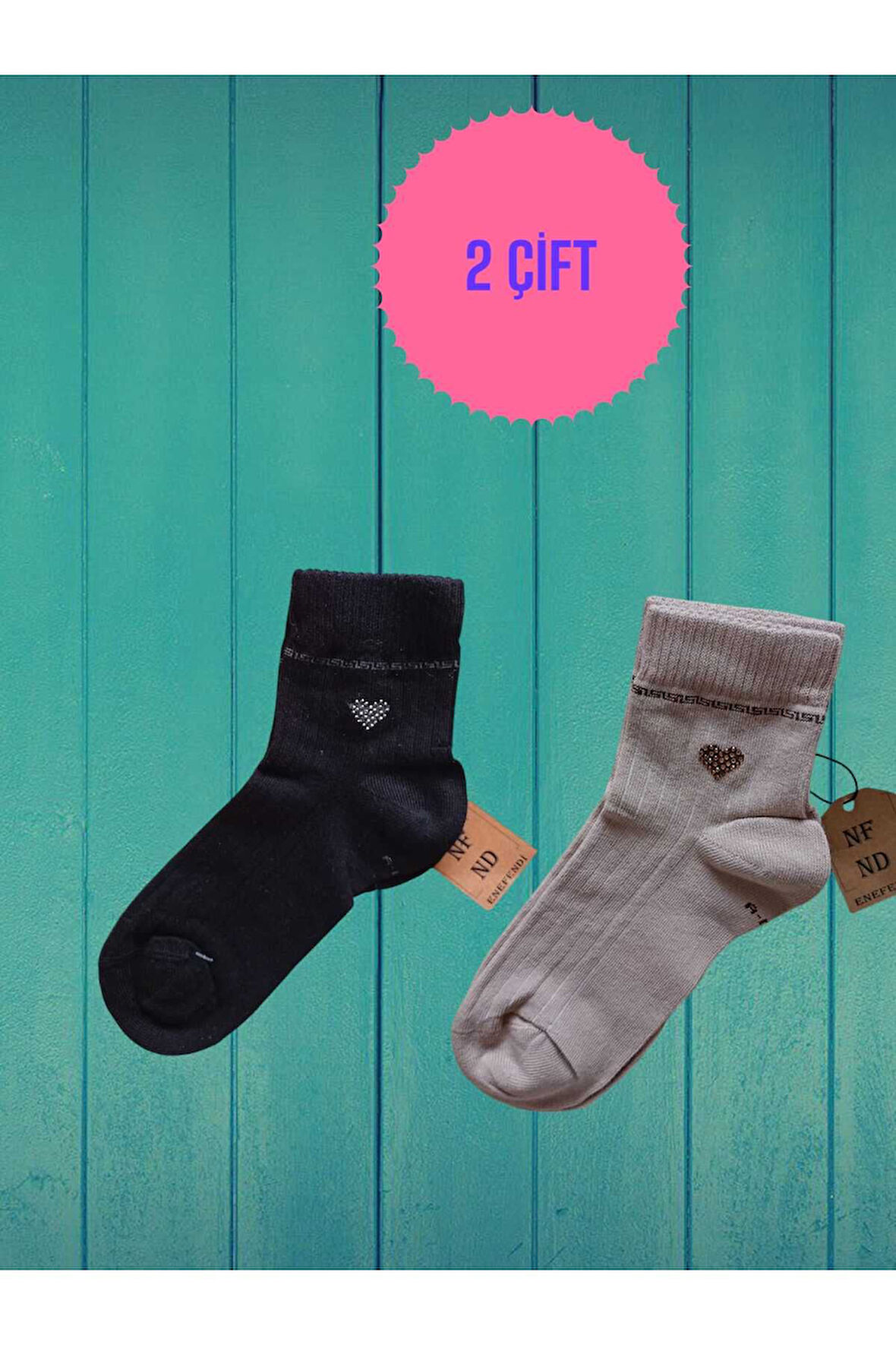 2 ÇİFT TAŞLI KALPLİ KOKULU LİKRALI KISAKONÇ DİKİŞSİZ ÇORAP PAMUKLU SİYAH BEJ KADIN ÇORABI 36-40