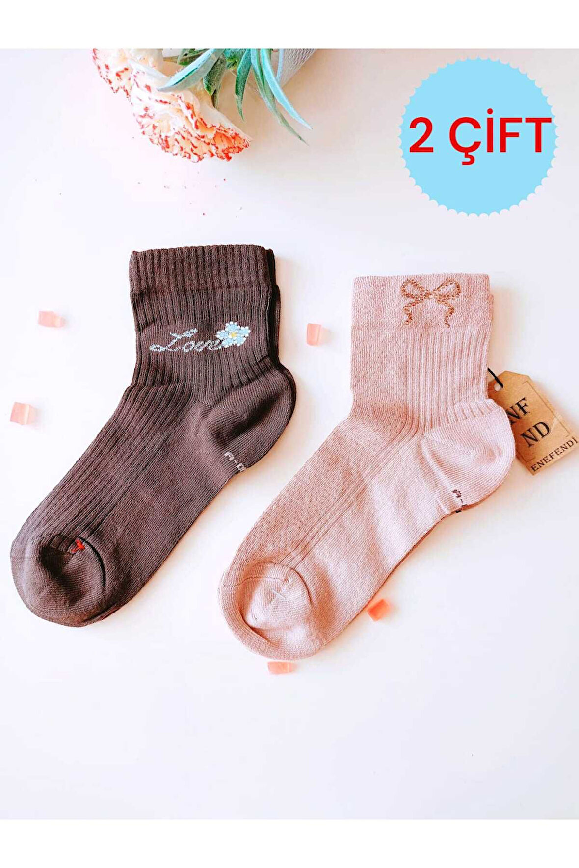 2 ÇİFT TAŞLI KURDELE VE LOVE DESENLİ DİKİŞSİZ RAHAT HEDİYELİK KOKULU KAHVE VE SÜTLÜ KAHVE 36-40