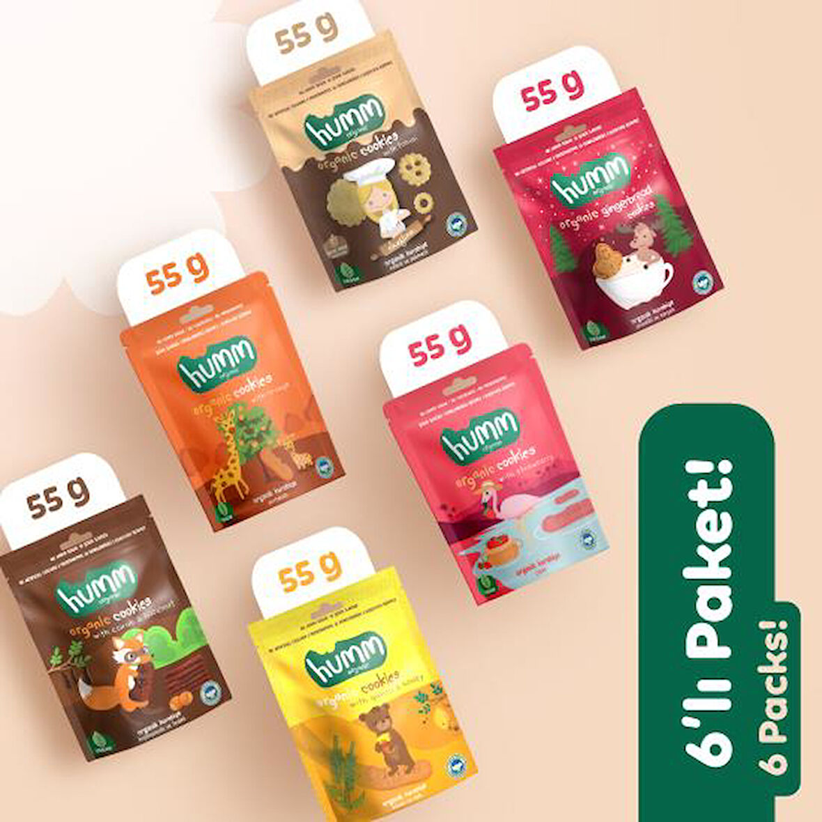 Organik Tatlı Kurabiyeler Atıştırmalık Paketi - 6 adet (6 çeşit)