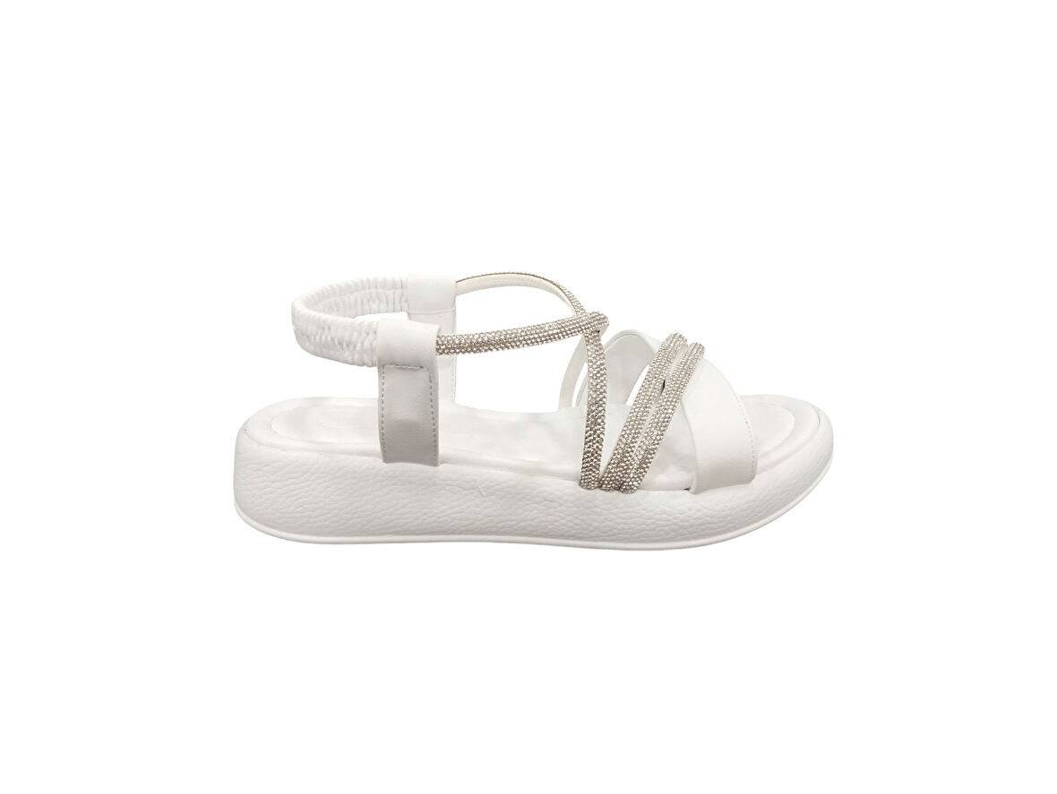 Ventes 58157Z Taş Şeritli Bilekten Lastikli 3cm Topuk Boyu Günlük Kadın Şık Sandalet