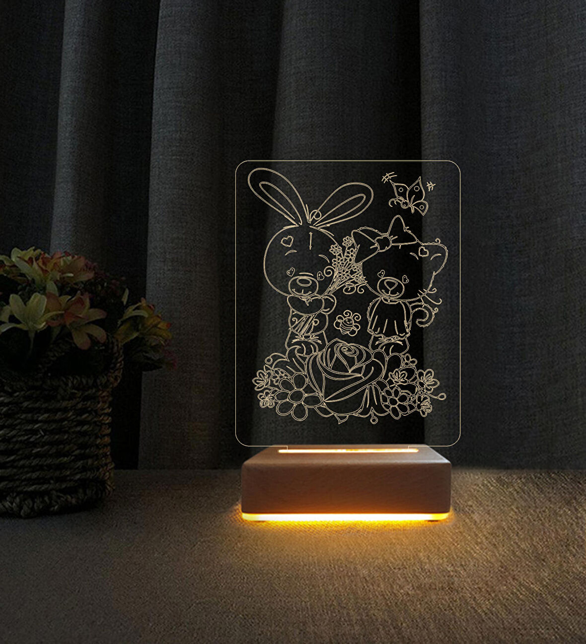 Tavşan Tasarımlı  Lamba  3d Led Masa Lambası Doğum Günü  Hediyesi Lamba