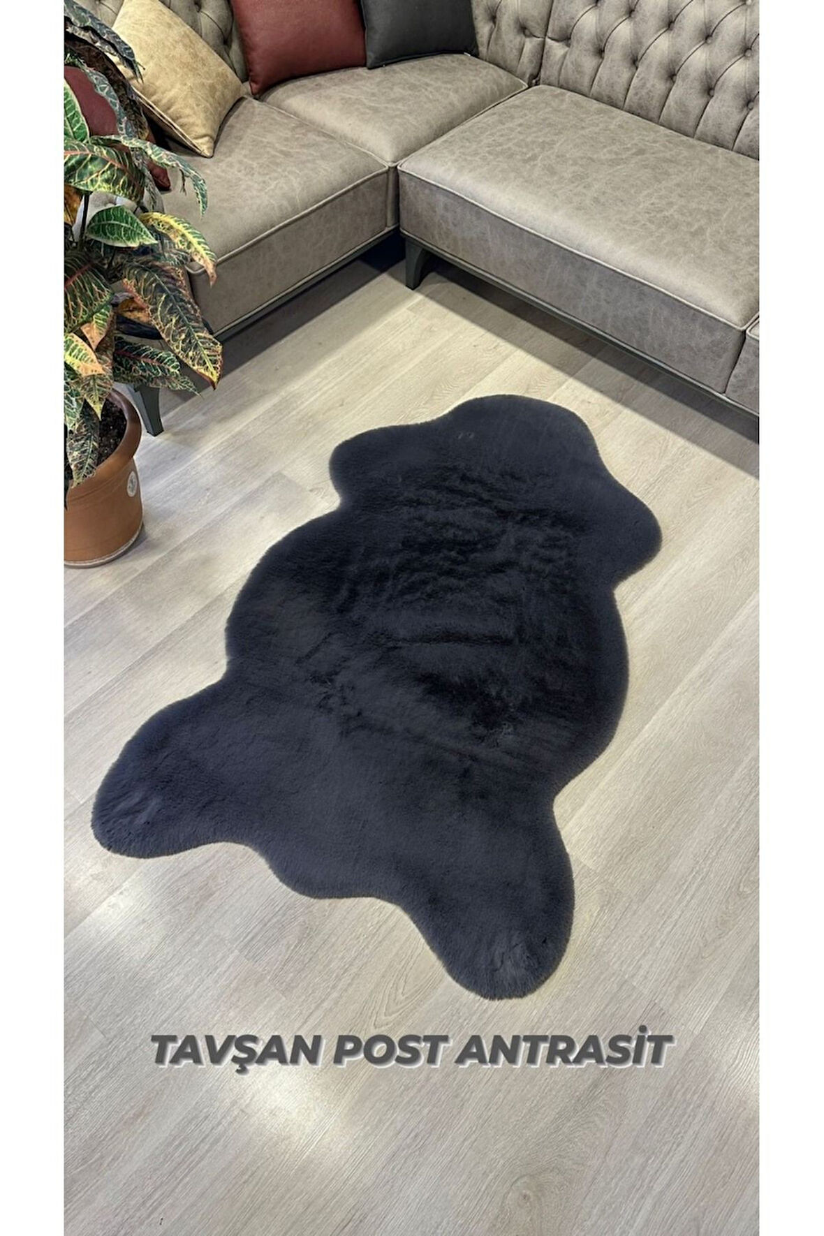 Aries Home Tavşan Tüyü Antrasit Yumuşak Makinede Yıkanabilir Kaymaz Ve Toplanmaz Süet Taban Post Halı