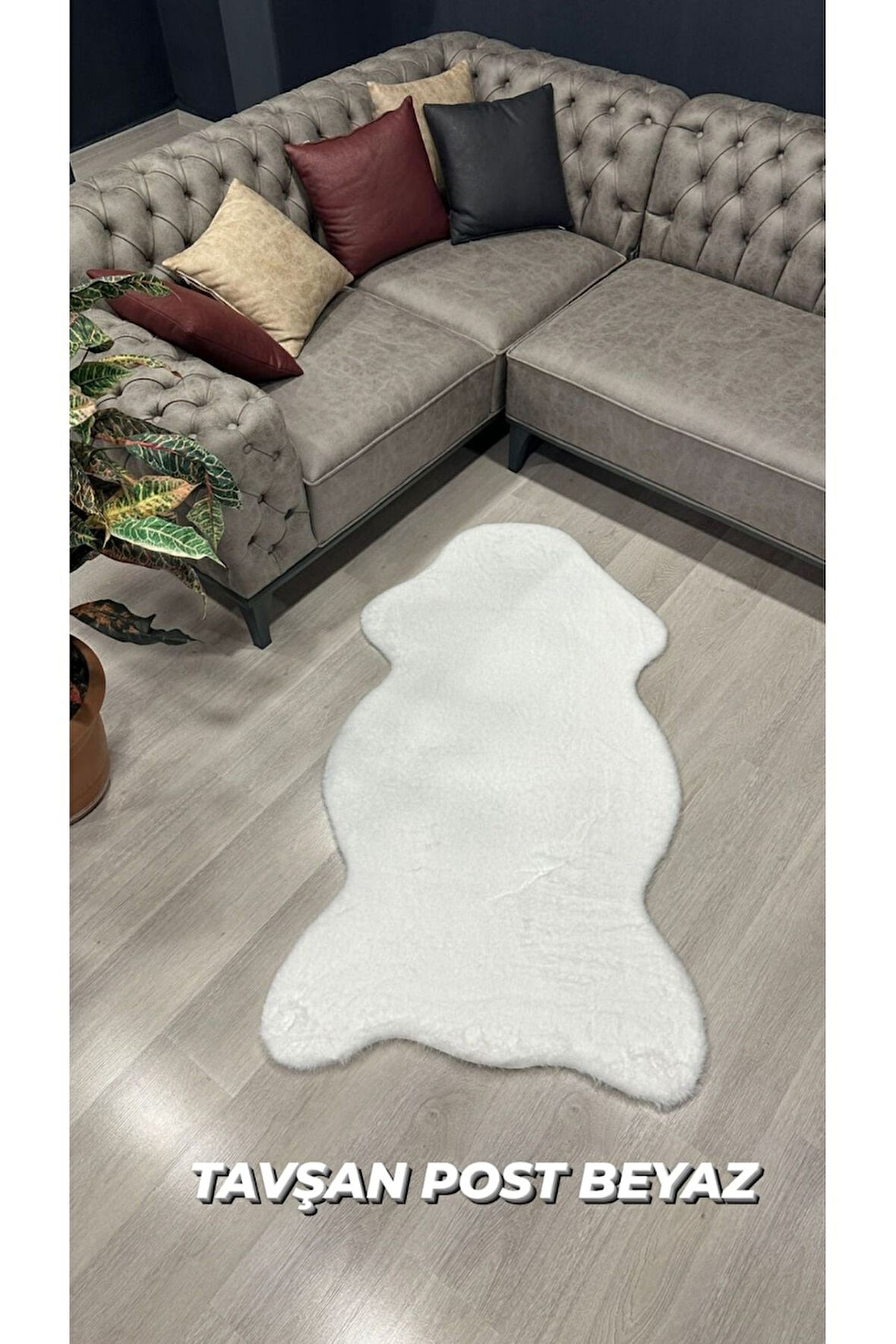 Aries Home Tavşan Tüyü Beyaz Yumuşak Makinede Yıkanabilir Kaymaz Ve Toplanmaz Süet Taban Post Halı