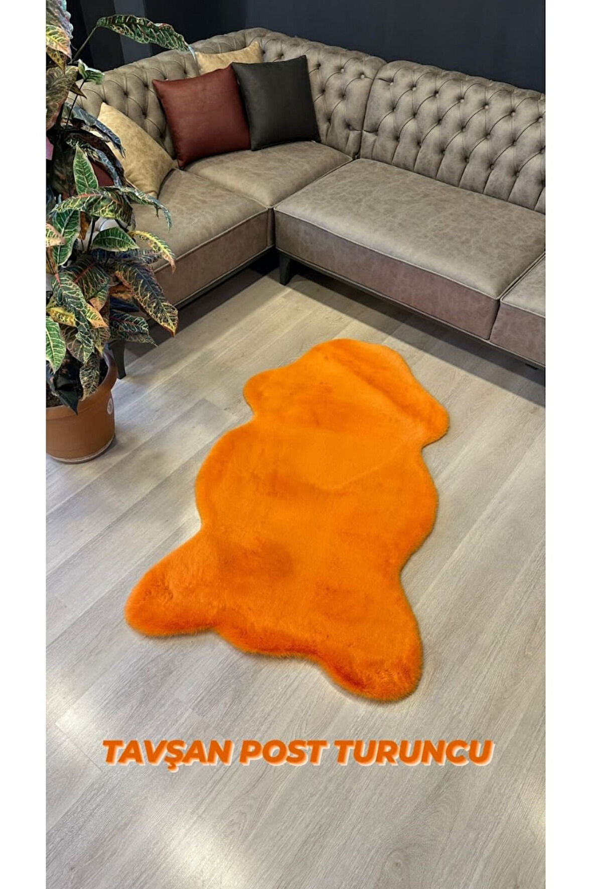 Aries Home Tavşan Tüyü Turuncu Yumuşak Makinede Yıkanabilir Kaymaz Ve Toplanmaz Süet Taban Post Halı
