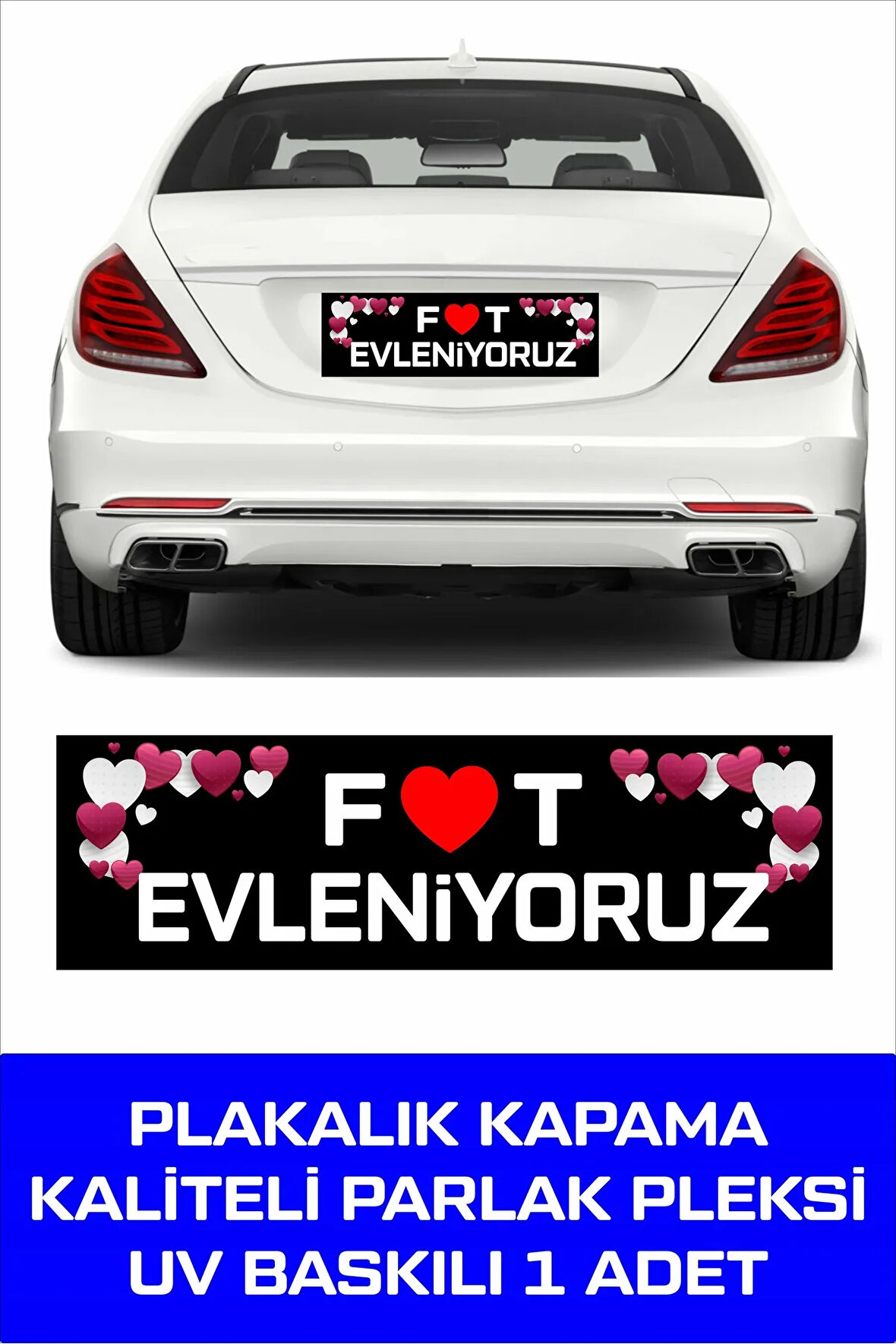 TAY PROMOSYON Evleniyoruz Gelin Arabası İçin Yazılı Plaka Üstü Kapama Parlak Pleksi Siyah 1 Adet