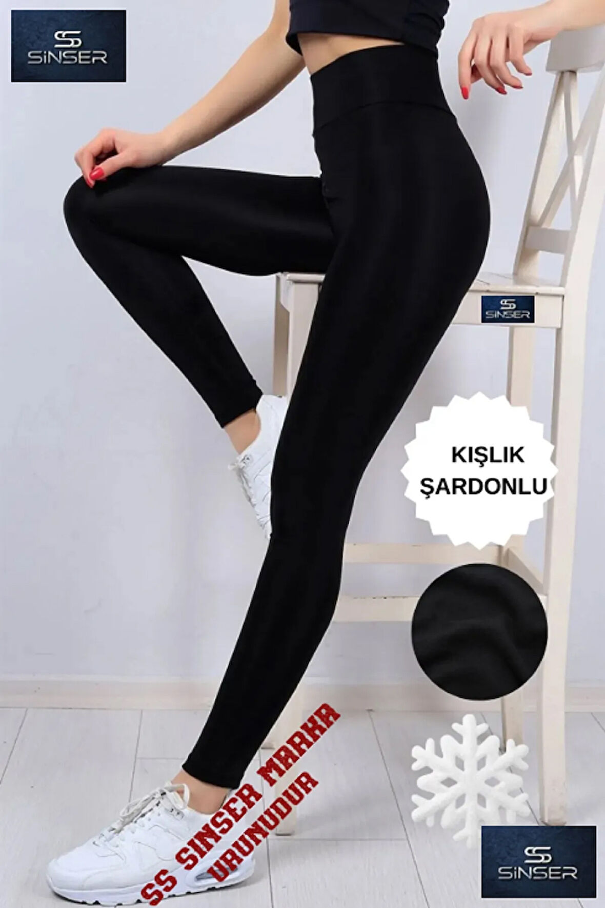 Kadın Şardonlu Yüksel Bel Toparlayıcı Tayt Siyah