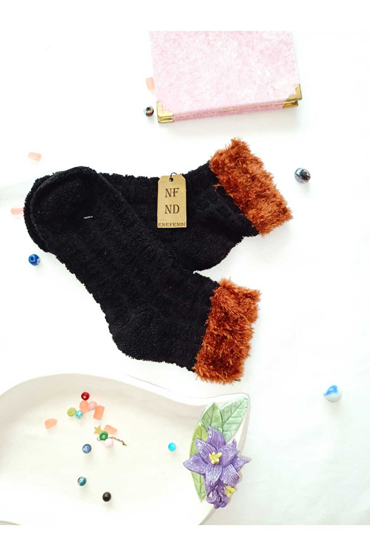 TAY TÜYÜ HAVLU PATİK ÇORAP KABARTMALI KOKULU YILBAŞI YUMUŞAK SÜSLÜ SİYAH KAHVE ÇORAP 36-40