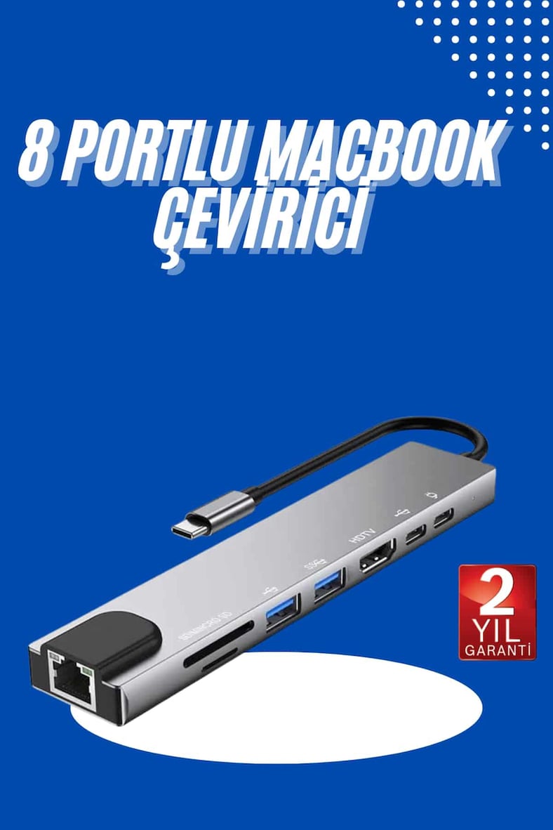 Usb Typec Hub Dönüştürücü Çevirici Çoklayıcı Macbook Çevirici 8 Portlu