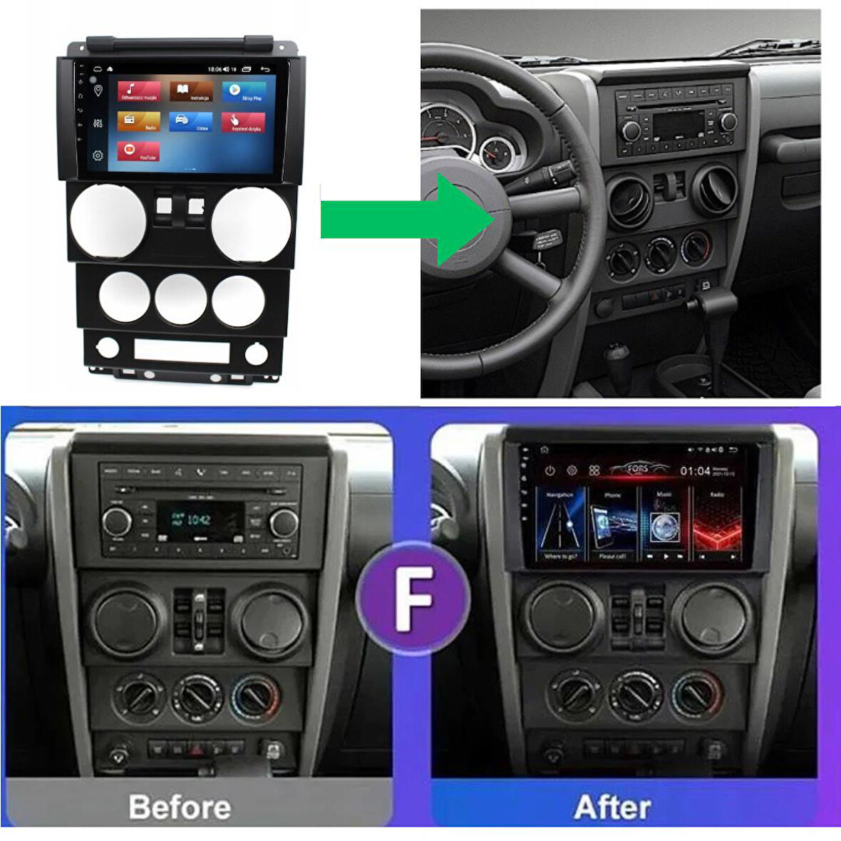 Jeep Wrangler Android Multimedya Sistemi 4-64 For-X (2007-2010)